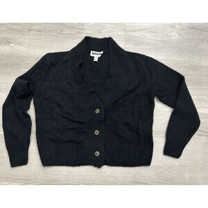 Pacas Women  black cardigan buttons crop alpaca merino wool soft XS capsule Peru